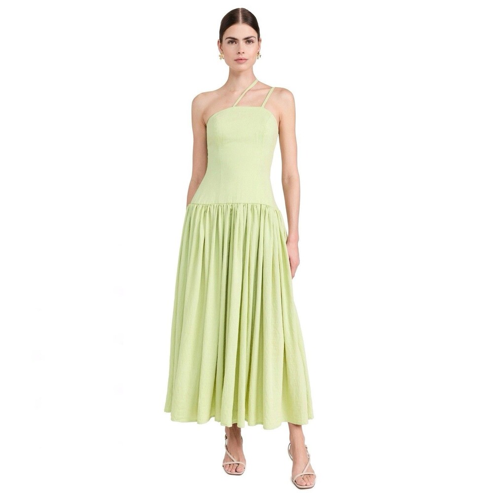 Rendoll Lexy Linen Blend Midi Dress Green Drop Waist Womens Size 2